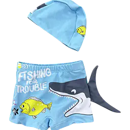Little Boys Shark Swim Trunks with Cap Set - Master