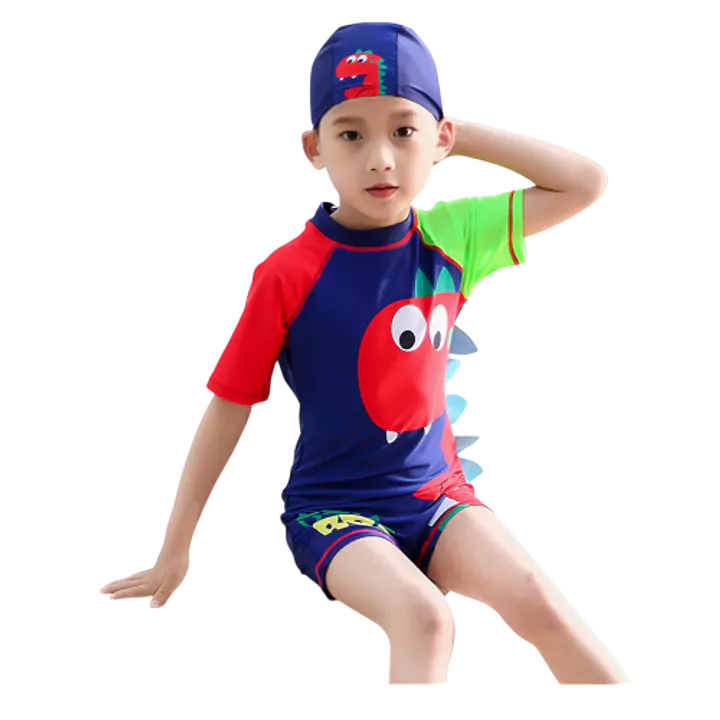 Little Boys Shark Swim Trunks with Cap Set - Master