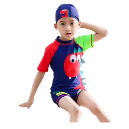 Little Boys Shark Swim Trunks with Cap Set - Master