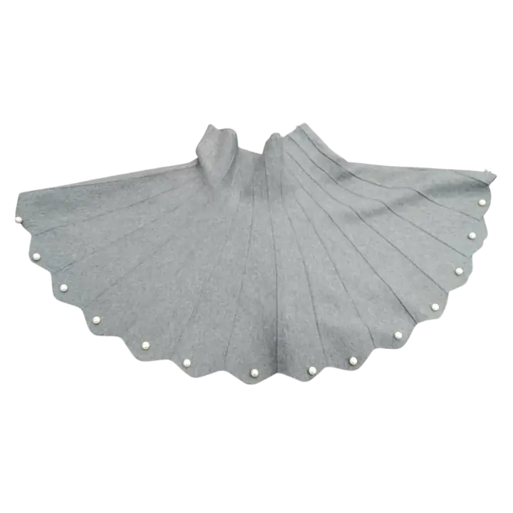 Elegant Grey Scalloped Pleated Midi Skirt with Pearl Trim - Master