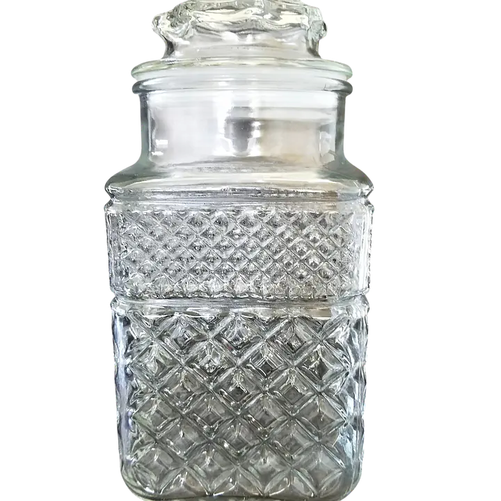 Retro Square Diamond Pattern Glass Cookie Jar / Kitchen Canister - Master