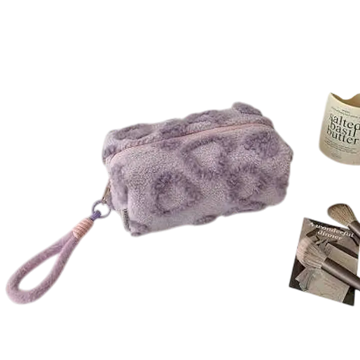 Heart Pattern Plush Makeup Bag - Master