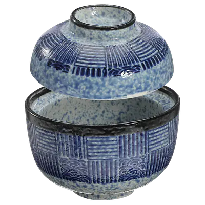 Traditional Japanese Blue & White Ceramic Lidded Miso Bowl primary image