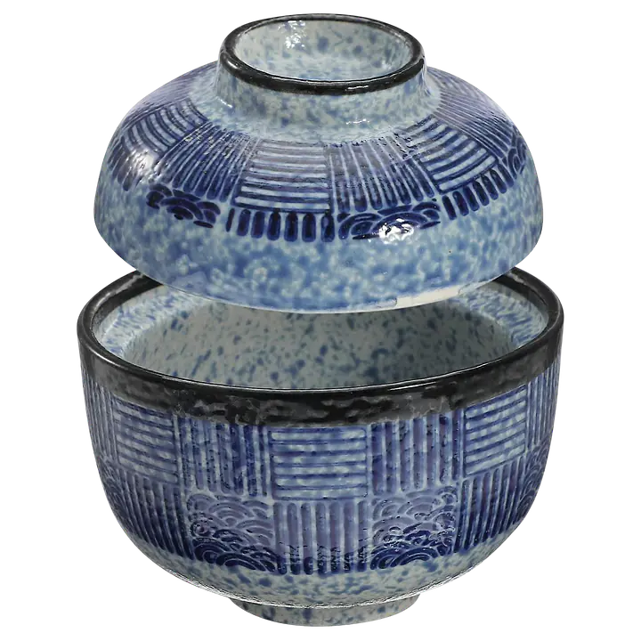 Traditional Japanese Blue & White Ceramic Lidded Miso Bowl - Master