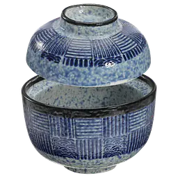 Traditional Japanese Blue & White Ceramic Lidded Miso Bowl - Master