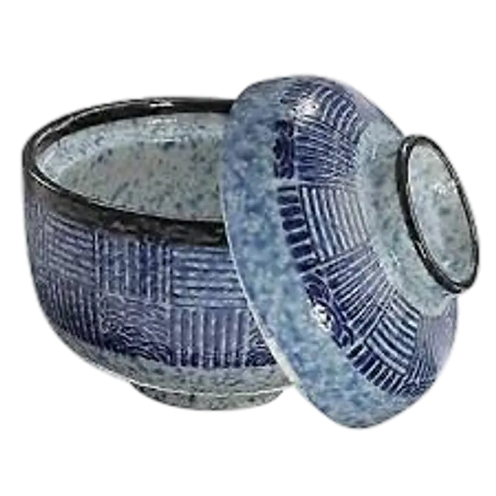 Traditional Japanese Blue & White Ceramic Lidded Miso Bowl - Master