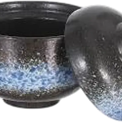 Japanese Starry Blue Lidded Ceramic Miso Bowl primary image
