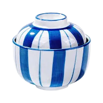 Traditional Japanese Ceramic Bowl – Blue & White Striped Design primary image