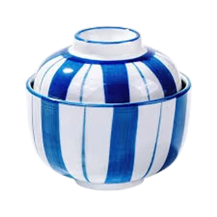 Traditional Japanese Ceramic Bowl – Blue & White Striped Design - Master