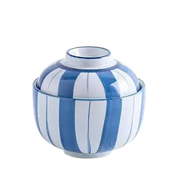 Traditional Japanese Ceramic Bowl – Blue & White Striped Design - Master