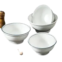 Minimalist White Ceramic Rice Bowl with Blue Rim - Master