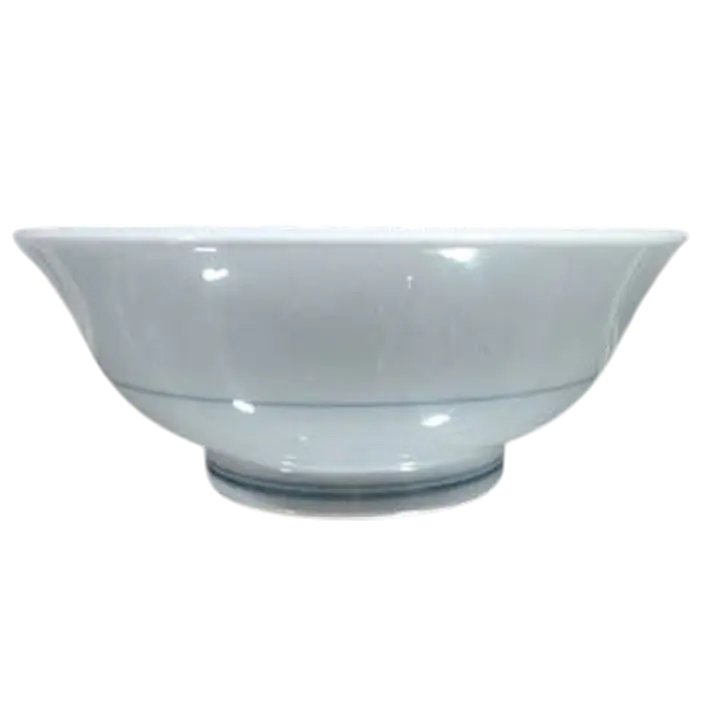 Minimalist White Ceramic Rice Bowl with Blue Rim - Master