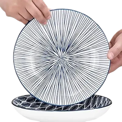 Japanese Ceramic Deep Dinner Plate – Sendan Tokusa Blue & White Design primary image