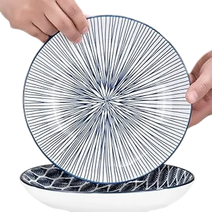 Japanese Ceramic Deep Dinner Plate – Sendan Tokusa Blue & White Design - Master