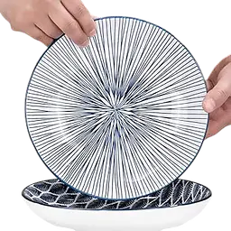 Japanese Ceramic Deep Dinner Plate – Sendan Tokusa Blue & White Design - Master