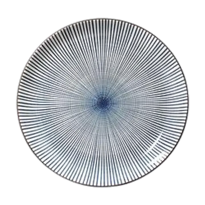 Japanese Sendan Tokusa Ceramic Dinner Plate – Blue Radial Stripe Design - Master