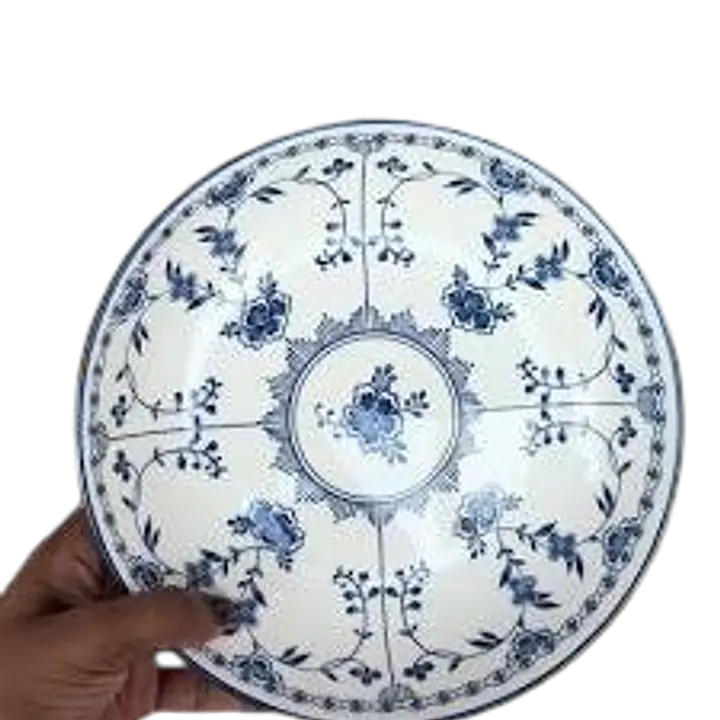 Japanese Blue & White Floral Ceramic Bowl – Scrolled Vine Design - Master