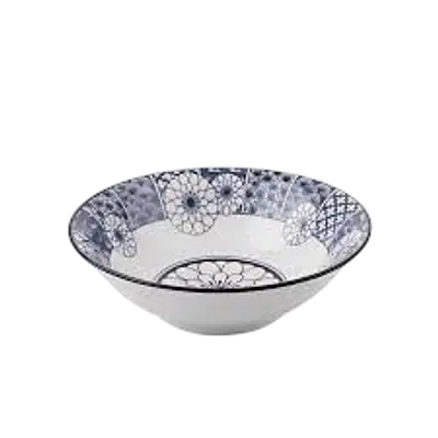 Japanese Rhyme Blues Ceramic Serving Bowl – Floral Medallion & Geometric Pattern primary image