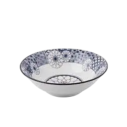 Japanese Rhyme Blues Ceramic Serving Bowl – Floral Medallion & Geometric Pattern - Master