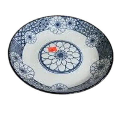 Japanese Traditional Blue Floral Ceramic Deep Plate primary image