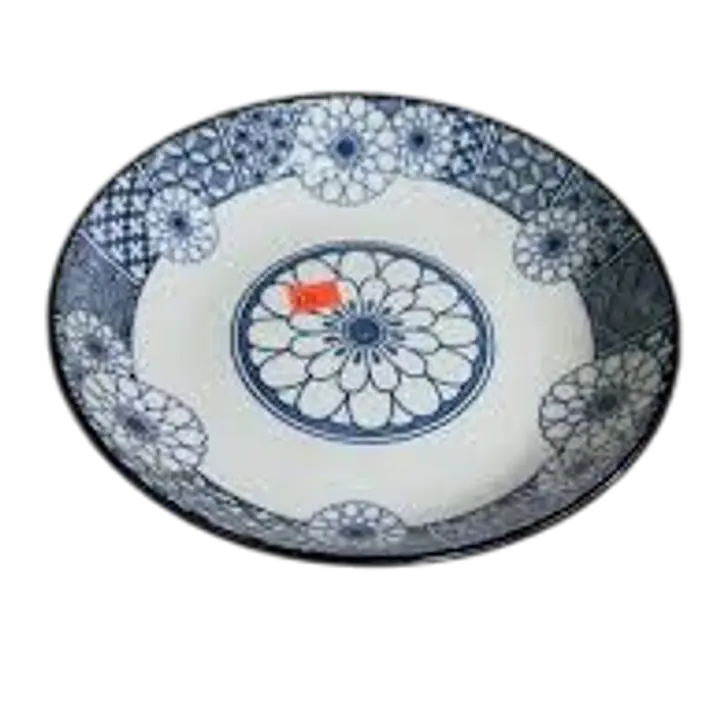 Japanese Traditional Blue Floral Ceramic Deep Plate - Master