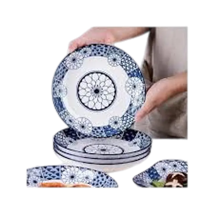 Japanese Traditional Blue Floral Ceramic Deep Plate - Master