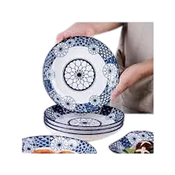 Japanese Traditional Blue Floral Ceramic Deep Plate - Master