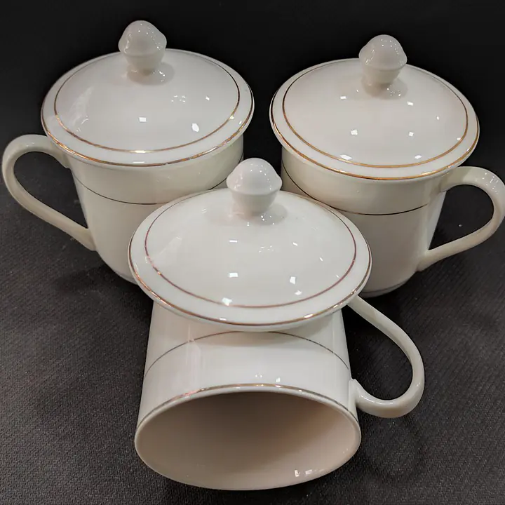 Ceramic Teacup Lid Gold Rim 350ml - Master