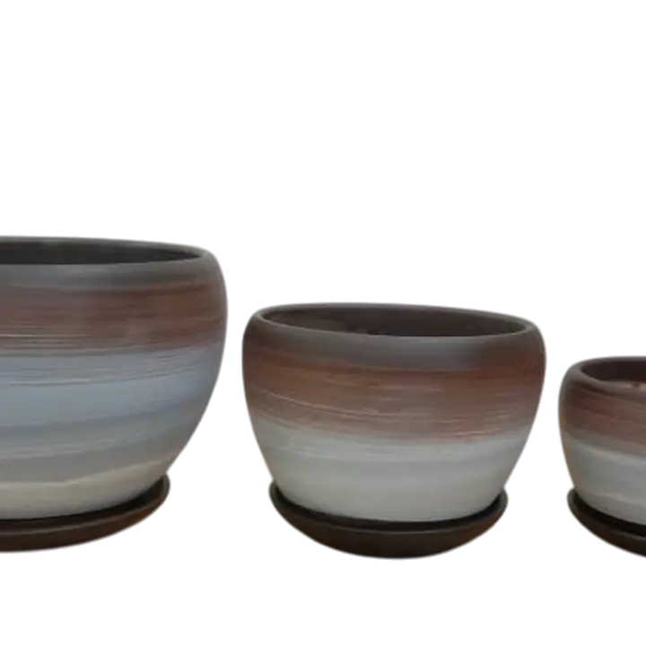 Glazed  Ceramic Flower Pot Set of 3 - Master
