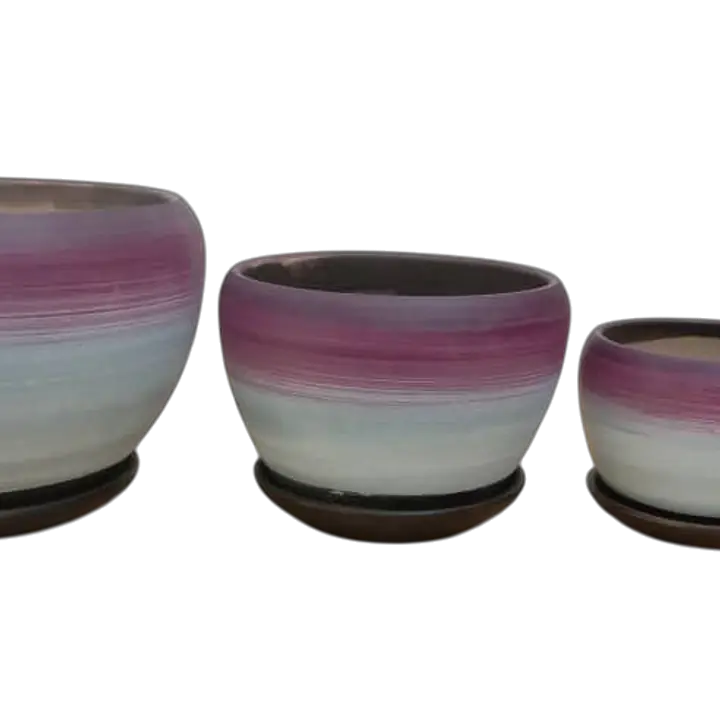 Glazed  Ceramic Flower Pot Set of 3 - Master